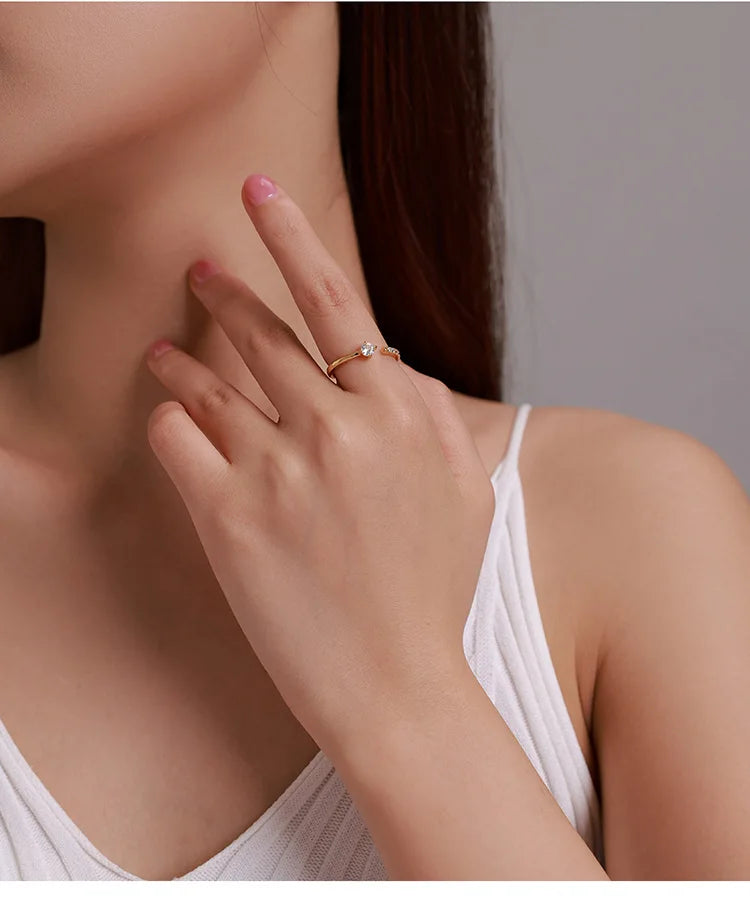 Simple Elegance: Sterling Silver Adjustable Zircon Band Ring - Rings