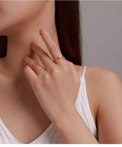 Simple Elegance: Sterling Silver Adjustable Zircon Band Ring - Rings
