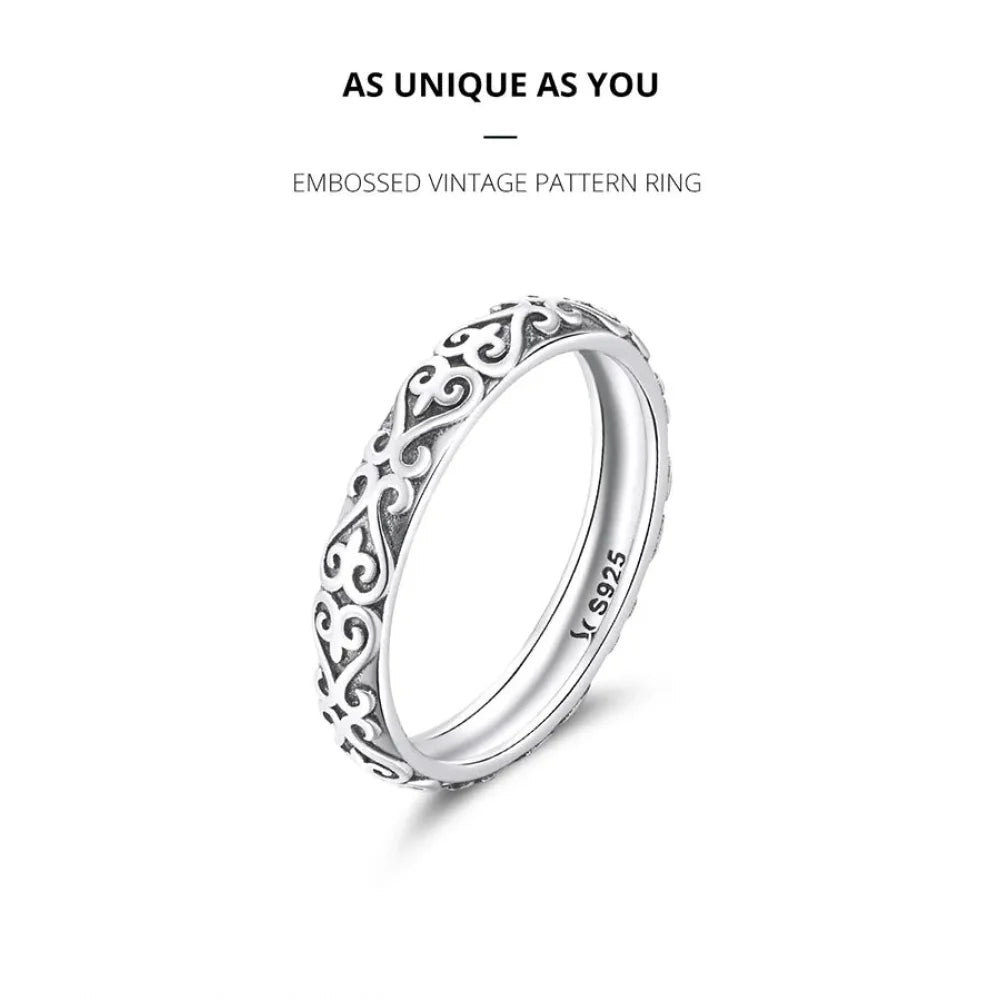 Vintage 925 Sterling Silver Embossed Pattern Ring - Elegant Fine jewellery for Women - Rings