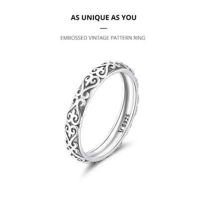 Vintage 925 Sterling Silver Embossed Pattern Ring - Elegant Fine jewellery for Women - Rings