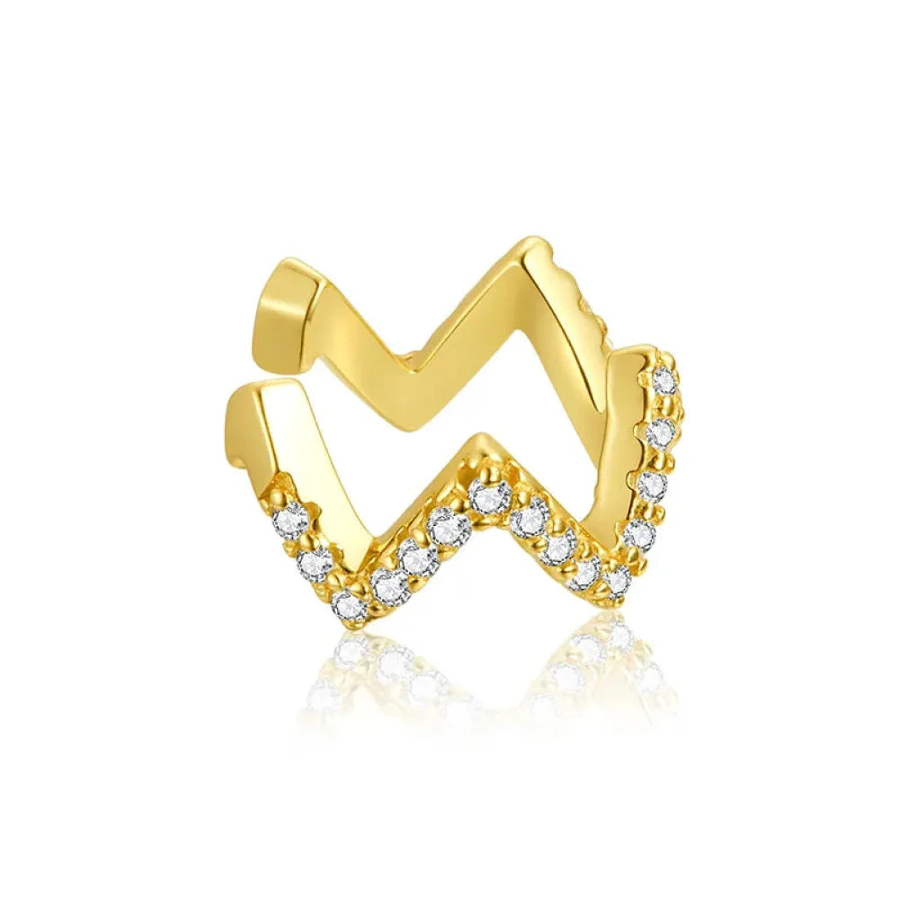 925 Sterling Silver Ear Cuff - Elegant Gold Color Clip Earrings for Women - Zigzag