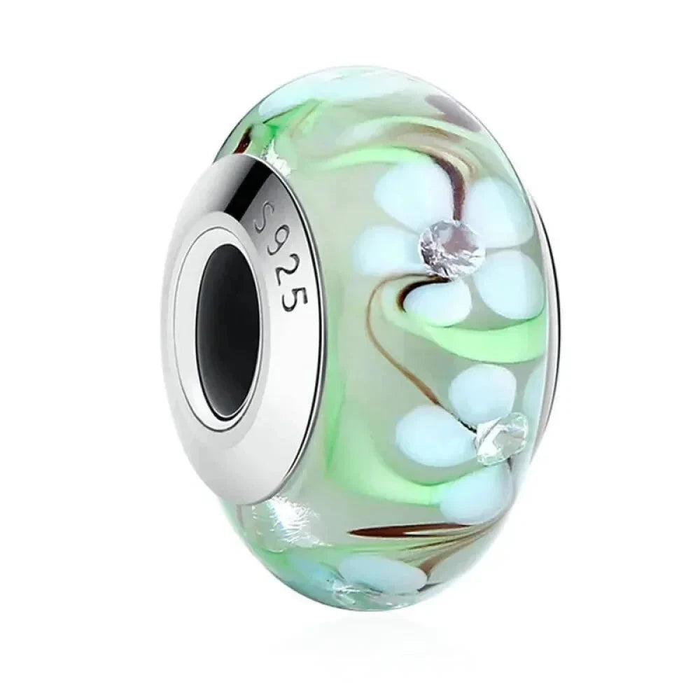 925 Sterling Silver Pink Flower Murano Glass Beads - DIY Bracelet Charms for a Festive Touch (SCZ001) - Scz020 - Bead