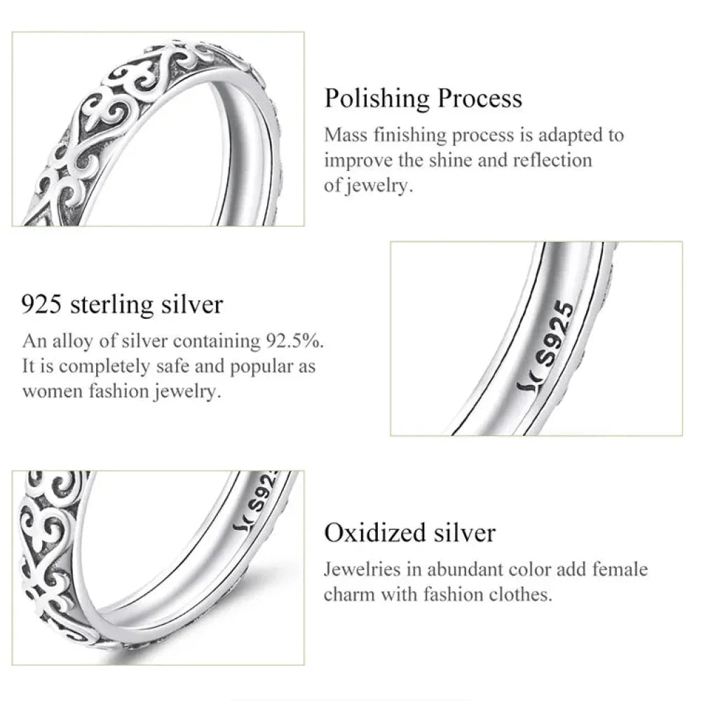 Vintage 925 Sterling Silver Embossed Pattern Ring - Elegant Fine jewellery for Women - Rings