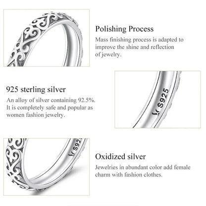 Vintage 925 Sterling Silver Embossed Pattern Ring - Elegant Fine jewellery for Women - Rings