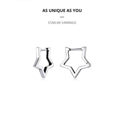925 Sterling Silver Starlike Earrings - Minimalist Star Shape Ear Buckle for Women - Fashion jewellery SCE1136 - Hoop