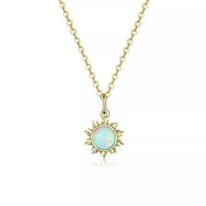925 Sterling Silver White Opal Sun Pendant Necklace - Apollo Chain for Women - Gold Plated - Necklaces