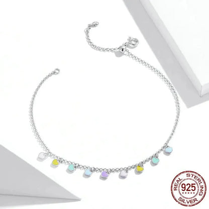 925 Sterling Silver Enamel Heart Pendant Chain Anklet for Women | Summer Foot Bracelet jewellery - Anklets