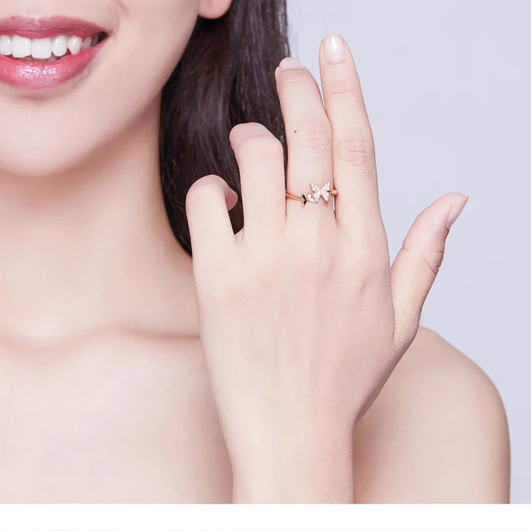 Dazzling Butterfly Sterling Silver Open Ring: A Symbol of Freedom - Rings