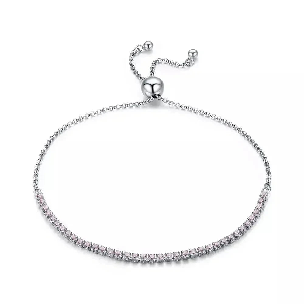 14K Gold Plated CZ Tennis Bracelet | Adjustable 925 Sterling Silver Slider for Women | Wedding jewellery Gift - Pink