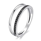 Breathtaking 925 Sterling Silver Double Circle Black Clear Cz Stackable Ring Rings