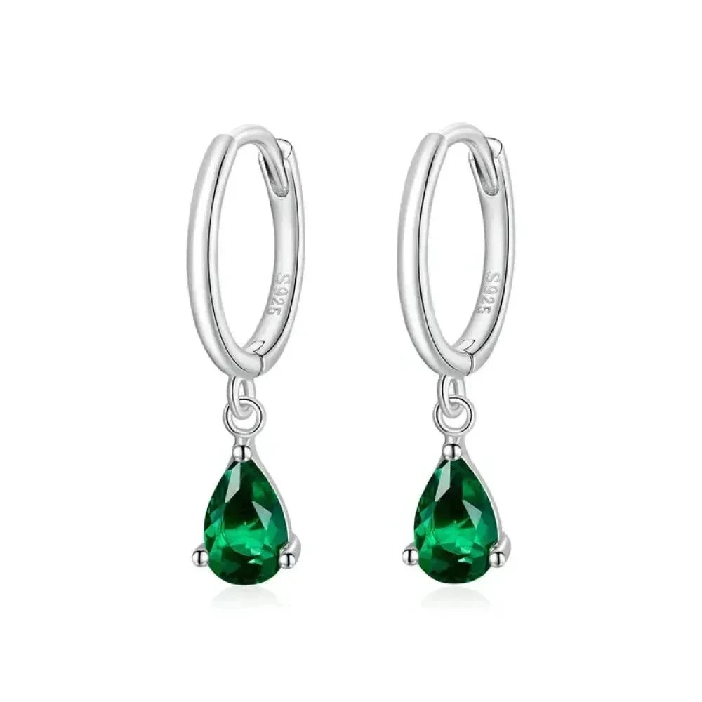 Exquisite ISHWAR Water Drop Earrings | 925 Sterling Silver | 4 Colors | Statement jewellery SCE1018 - Green