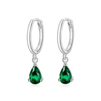 Exquisite ISHWAR Water Drop Earrings | 925 Sterling Silver | 4 Colors | Statement jewellery SCE1018 - Green
