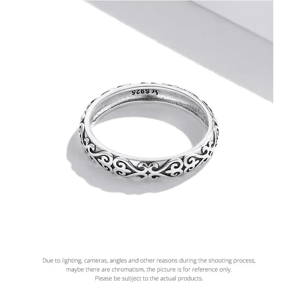 Vintage 925 Sterling Silver Embossed Pattern Ring - Elegant Fine jewellery for Women - Rings