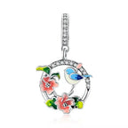 925 Sterling Silver Colorful Birds Flowers Leaves Cz Pendant Jewelry Charm For Bracelets And Necklaces Charms