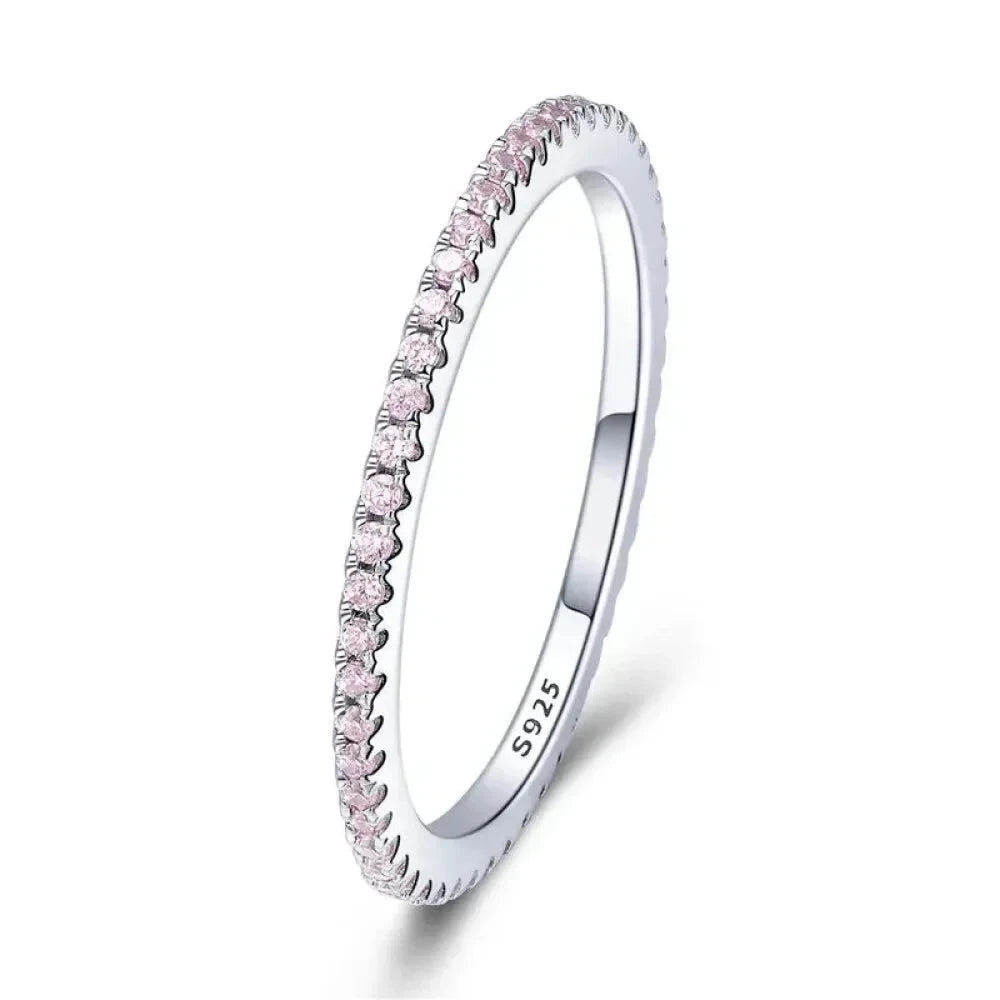925 Sterling Silver CZ Simulated Diamond Stackable Ring Platinum Plated Eternity Bands for Women - Pink / 5 - Rings