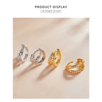 925 Sterling Silver Elegant Geometry Zircon Crystal Double Rings Ear Hoop Earrings