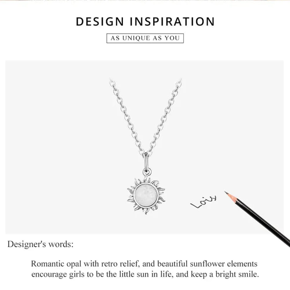 925 Sterling Silver White Opal Sun Pendant Necklace - Apollo Chain for Women - Necklaces