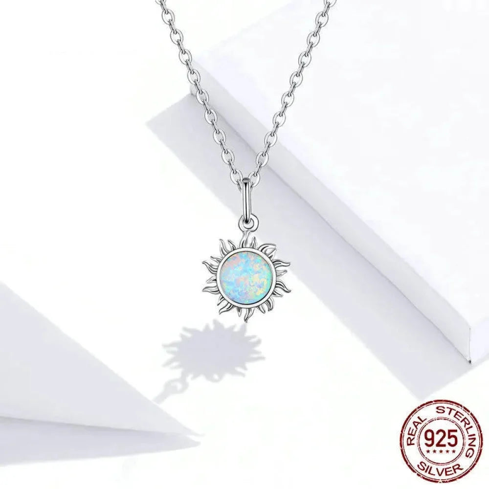 925 Sterling Silver White Opal Sun Pendant Necklace - Apollo Chain for Women - Necklaces