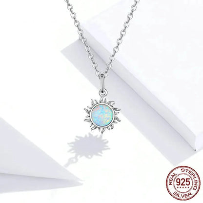 925 Sterling Silver White Opal Sun Pendant Necklace - Apollo Chain for Women - Necklaces