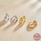925 Sterling Silver Elegant Geometry Zircon Crystal Double Rings Ear Hoop Earrings