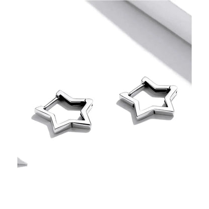 925 Sterling Silver Starlike Earrings - Minimalist Star Shape Ear Buckle for Women - Fashion jewellery SCE1136 - Hoop