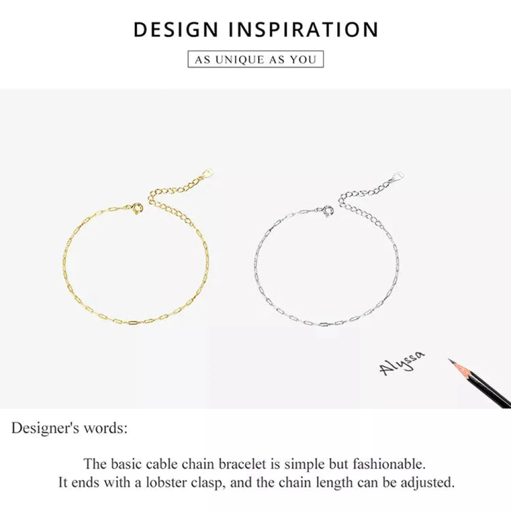 925 Sterling Silver Gold Cable Chain Bracelet | Hollow Link Women’s Fashion jewellery SCB221 - Bracelets