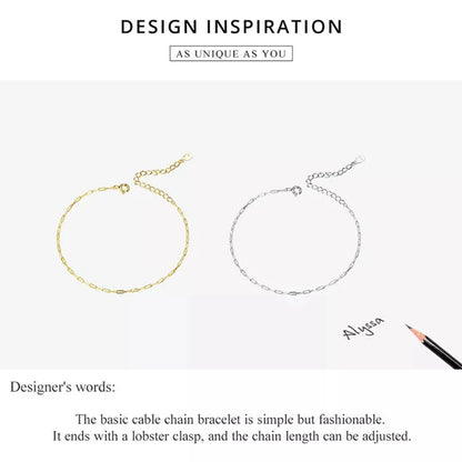 925 Sterling Silver Gold Cable Chain Bracelet | Hollow Link Women’s Fashion jewellery SCB221 - Bracelets