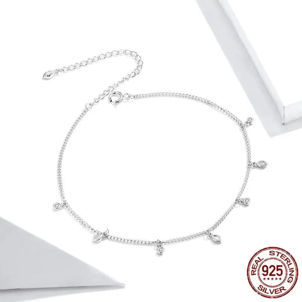 Authentic 925 Sterling Silver Minimalism Tassel Chain Anklet for Women - Anklets
