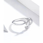 Genuine 925 Sterling Silver Flying Plane Open Adjustable Ring With Clear Cz Fine Jewelry Rings