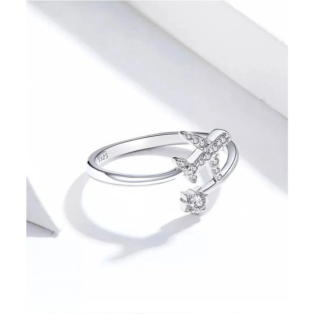 Genuine 925 Sterling Silver Flying Plane Open Adjustable Ring with Clear CZ - Fine jewellery - Rings
