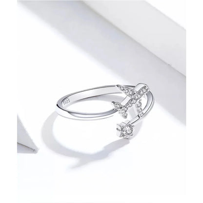 Genuine 925 Sterling Silver Flying Plane Open Adjustable Ring with Clear CZ - Fine jewellery - Rings