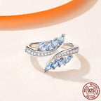 Adjustable Sterling Silver Willow Ring With Light Blue Cubic Zirconia Rings