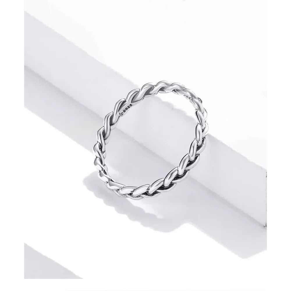 925 Sterling Silver Braided Texture Twisted Eternity Band Stackable Rings - Fine jewellery