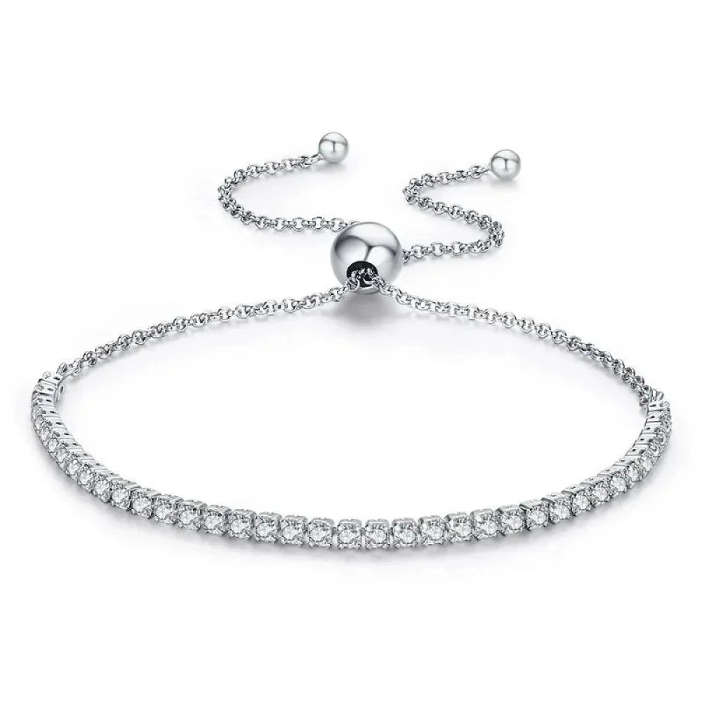 14K Gold Plated CZ Tennis Bracelet | Adjustable 925 Sterling Silver Slider for Women | Wedding jewellery Gift