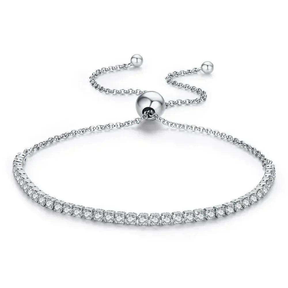 14K Gold Plated CZ Tennis Bracelet | Adjustable 925 Sterling Silver Slider for Women | Wedding jewellery Gift