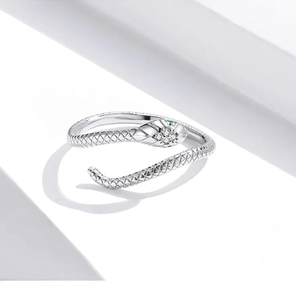 925 Sterling Silver Adjustable Snake Ring with Green Zircon - Fashion jewellery in 4 Colors - Rings