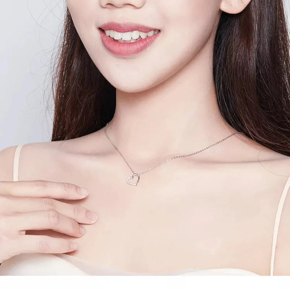 Genuine 925 Sterling Silver The Shape of Love Chain Necklace for Women - Fine jewellery 18.11’’ Collar - Necklaces