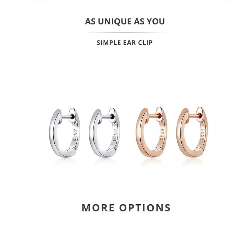 Genuine Sterling Silver Hoop Earrings - Elegant Rose Gold Color - Women’s Fashion jewellery SCE808