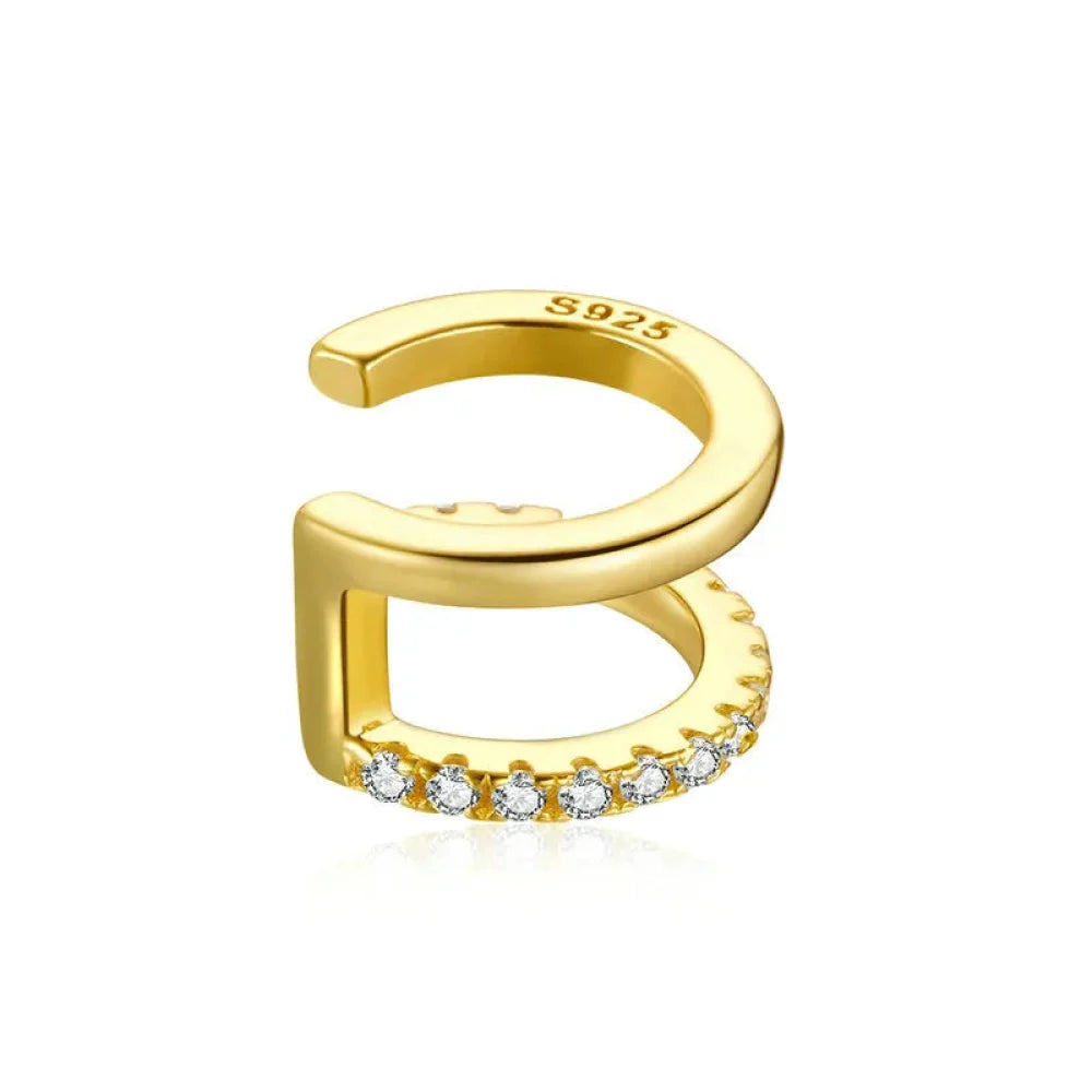 925 Sterling Silver Ear Cuff - Elegant Gold Color Clip Earrings for Women - Sce994-B
