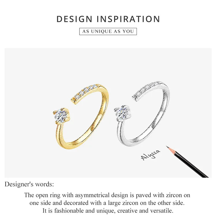 Simple Elegance: Sterling Silver Adjustable Zircon Band Ring - Rings