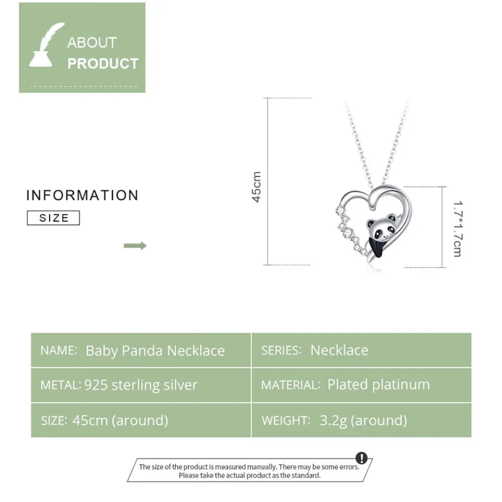925 Sterling Silver Baby Panda Crystal Necklace | Enamel Cute Animal Charm Chain Link | Women’s Gift - 17.71’’ SCN453