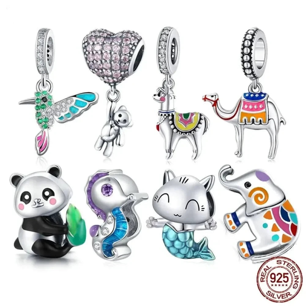 Sterling Silver Panda Charm with Bamboo - Compatible Bracelets - Charms
