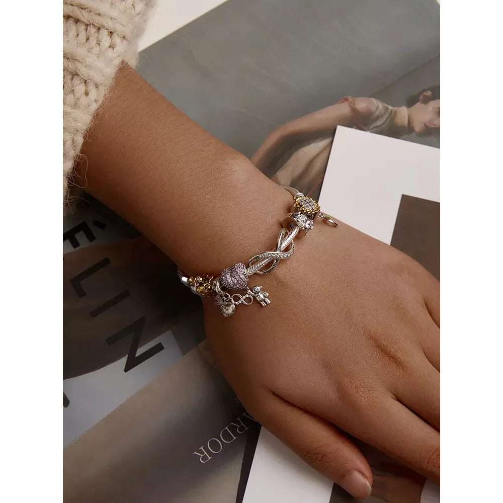 925 Sterling Silver Clear 5A Crystal Collection Family Heart Cross Charm Beads for Bracelet & Necklace Pendant - Charms