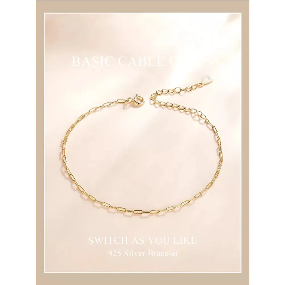925 Sterling Silver Gold Cable Chain Bracelet | Hollow Link Women’s Fashion jewellery SCB221 - Bracelets