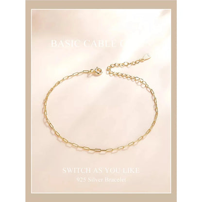 925 Sterling Silver Gold Cable Chain Bracelet | Hollow Link Women’s Fashion jewellery SCB221 - Bracelets
