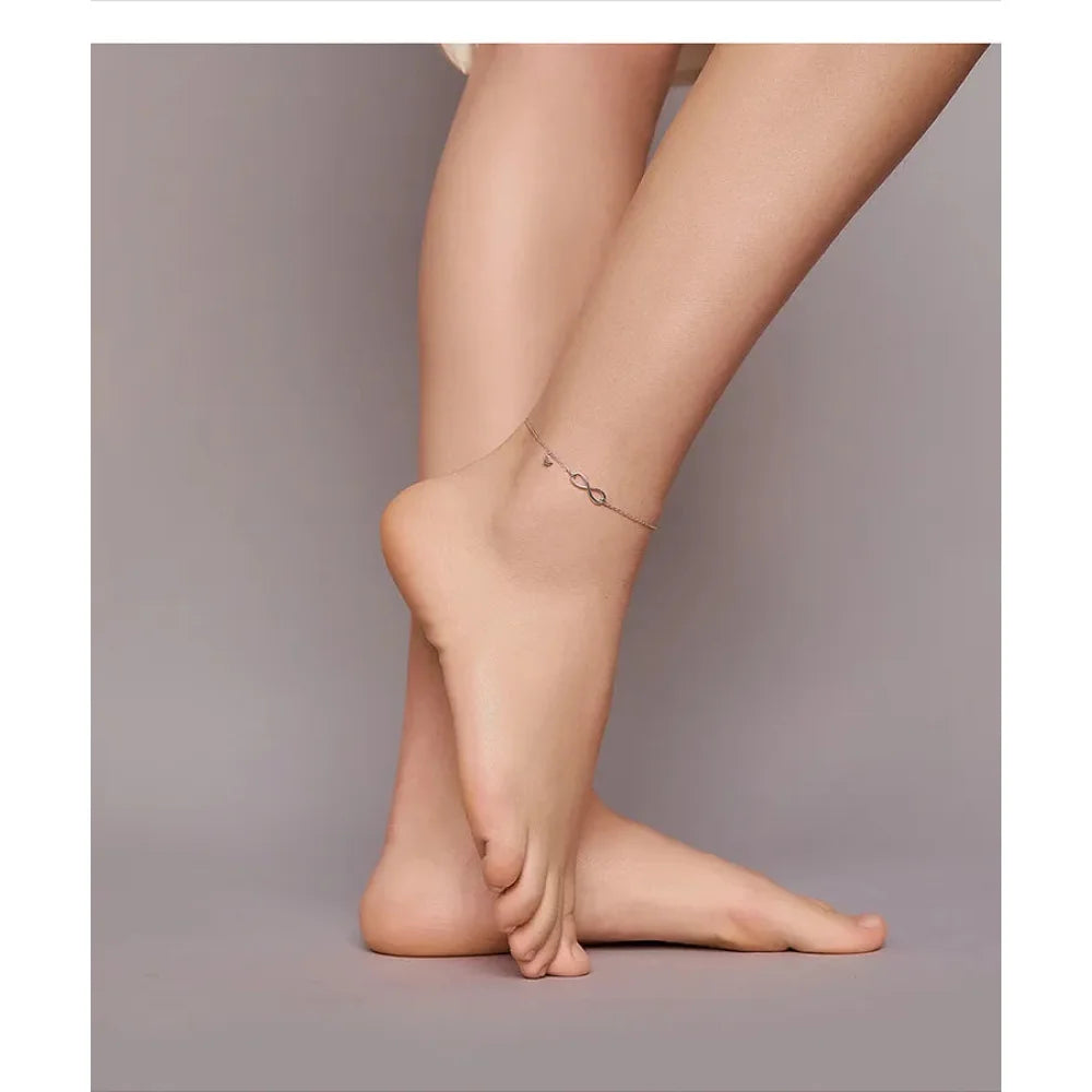 Elegant 925 Sterling Silver Infinity Chain Anklet - Trendy Summer Foot jewellery - Anklets