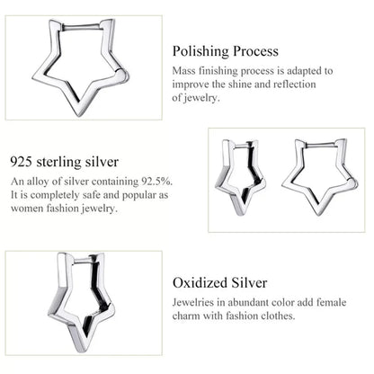 925 Sterling Silver Starlike Earrings - Minimalist Star Shape Ear Buckle for Women - Fashion jewellery SCE1136 - Hoop