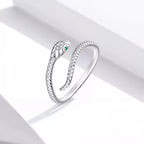 925 Sterling Silver Adjustable Snake Ring With Green Zircon Fashion Jewelry In 4 Colors Rings