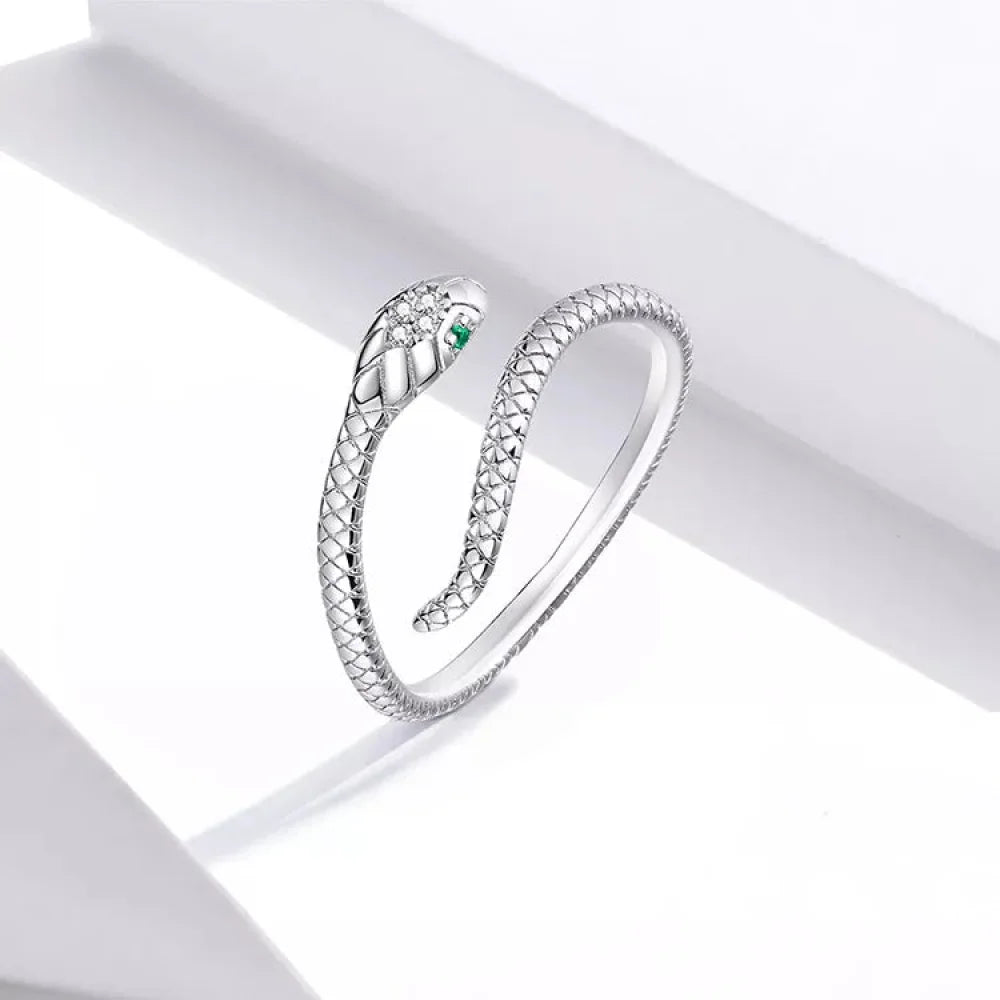 925 Sterling Silver Adjustable Snake Ring with Green Zircon - Fashion jewellery in 4 Colors - Rings