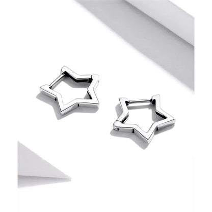 925 Sterling Silver Starlike Earrings - Minimalist Star Shape Ear Buckle for Women - Fashion jewellery SCE1136 - Hoop